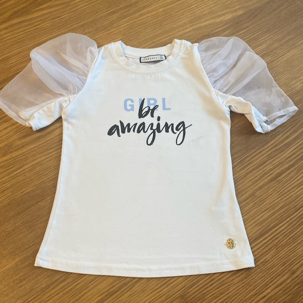 Stefania Pinyagina Girl Be Amazing White Cotton Top Blouse Shirt Size 7 122